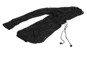 Black Crochet Knit Fishnet Long Sleeve Top, SIZE XS