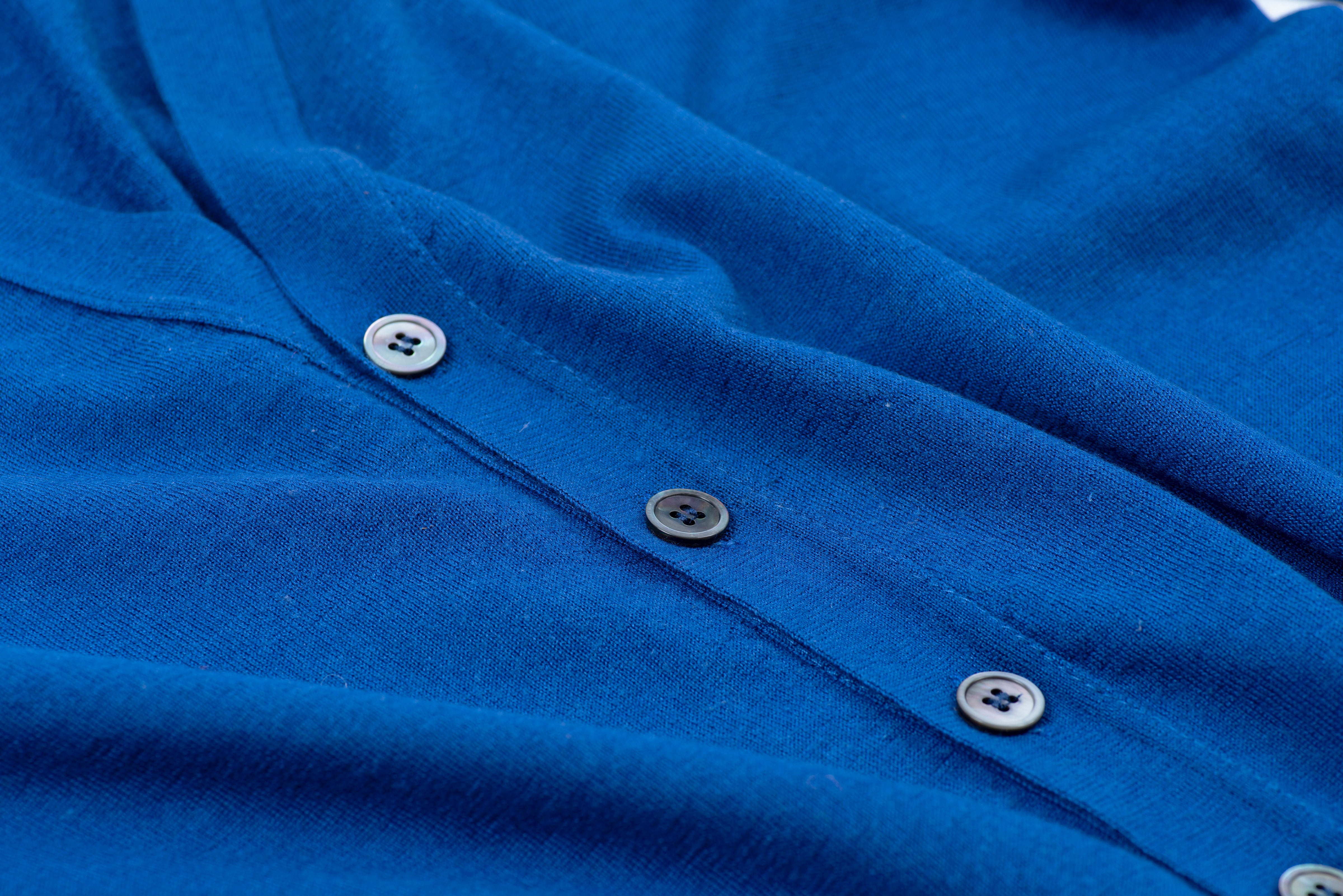 Andrea Fenzi Merino Wool & Silk Thin Knit Blue Cardigan, SIZE M