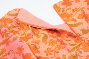 Vintage 70's Boho Chic Floral Vibrant Orange Silk Maxi Dress, Size L