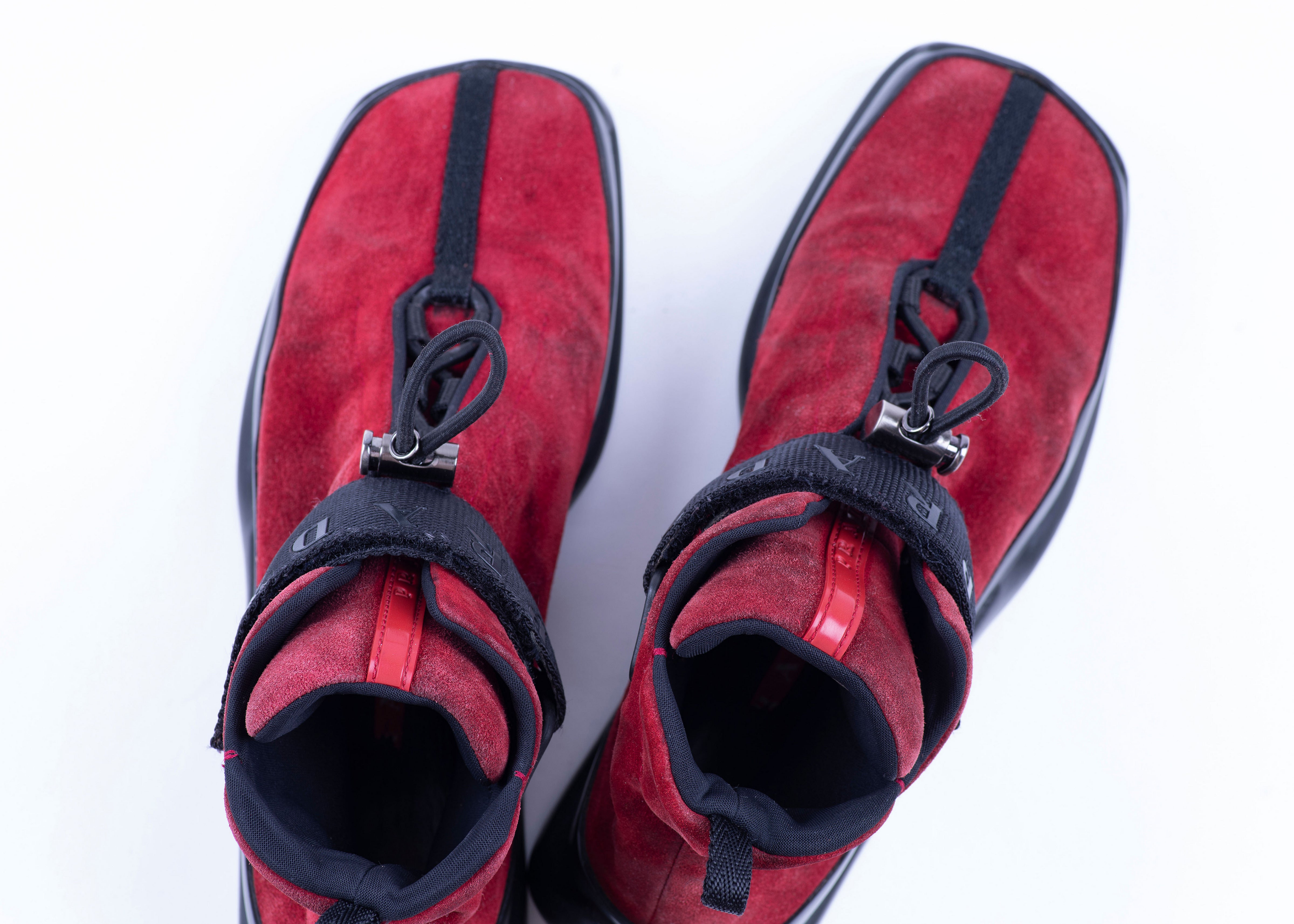 Vintage Prada Women's Red Suede Angled Square Toe Platform Sneakers, US 7/EU 37 / UK 4