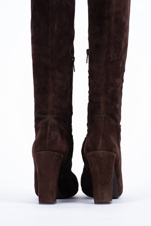 Vic Matie Brown Suede Square Toe High Boots, EU 37
