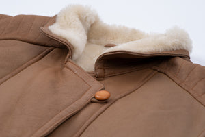 Light Brown Woman's Double Breasted Shearling Cocoon Coat, SIZE M