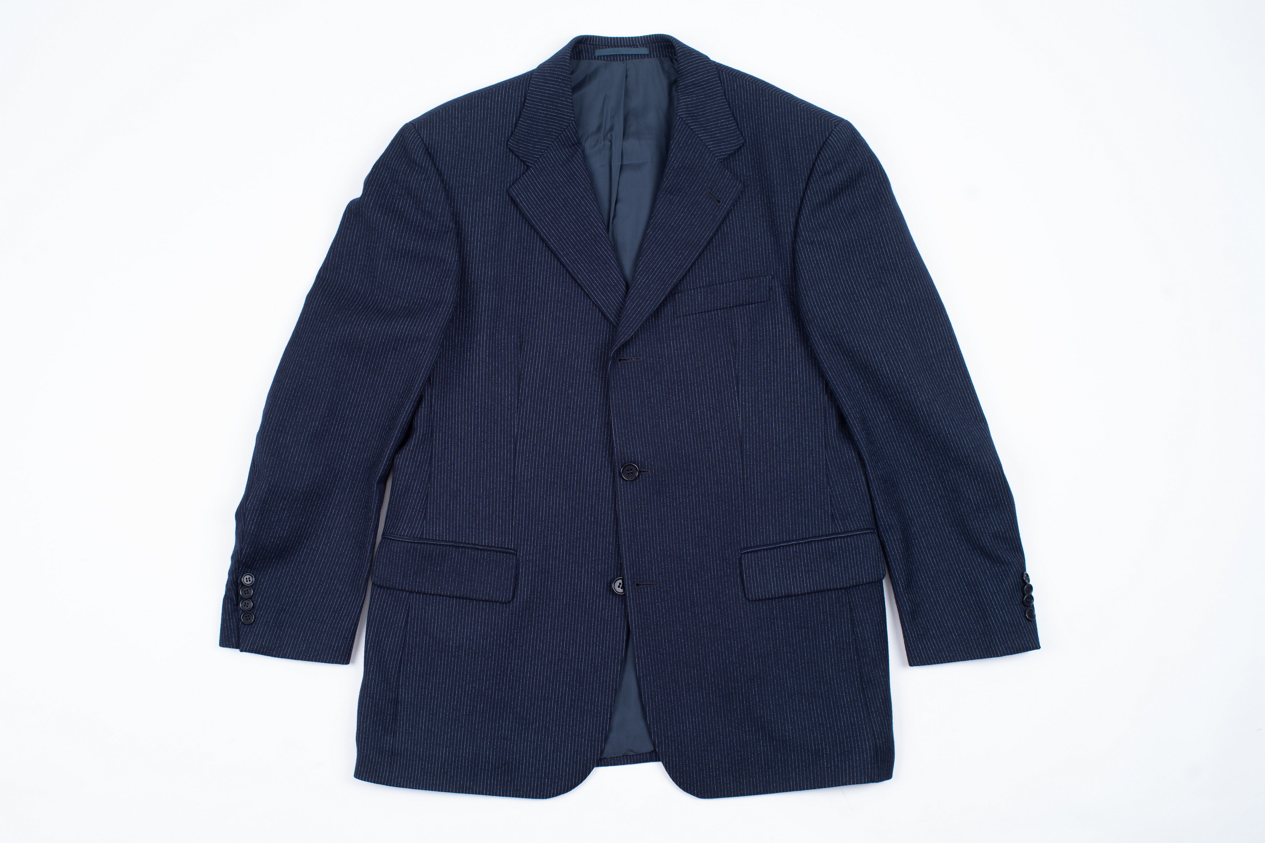 HUGO BOSS x Cerruti Wool-Cashmere 3 Bttn Blue Striped Blazer, US 42R