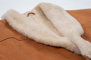 Camel Brown Shawl Collar Short Supple Shearling Jacket, SIZE US 42