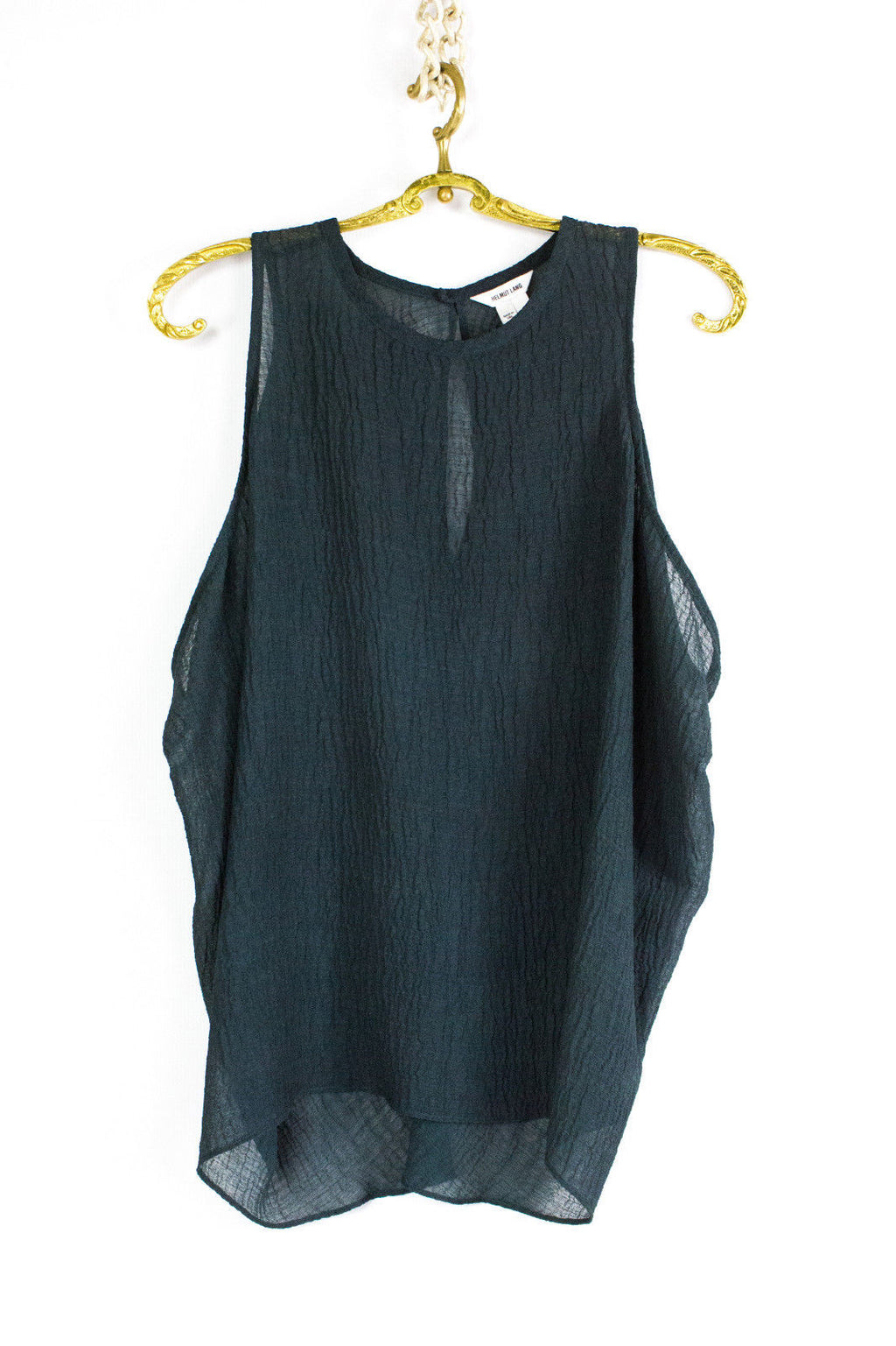 HELMUT LANG Dark Green Sheer Sleeveless Top Blouse, SIZE S - secondfirst