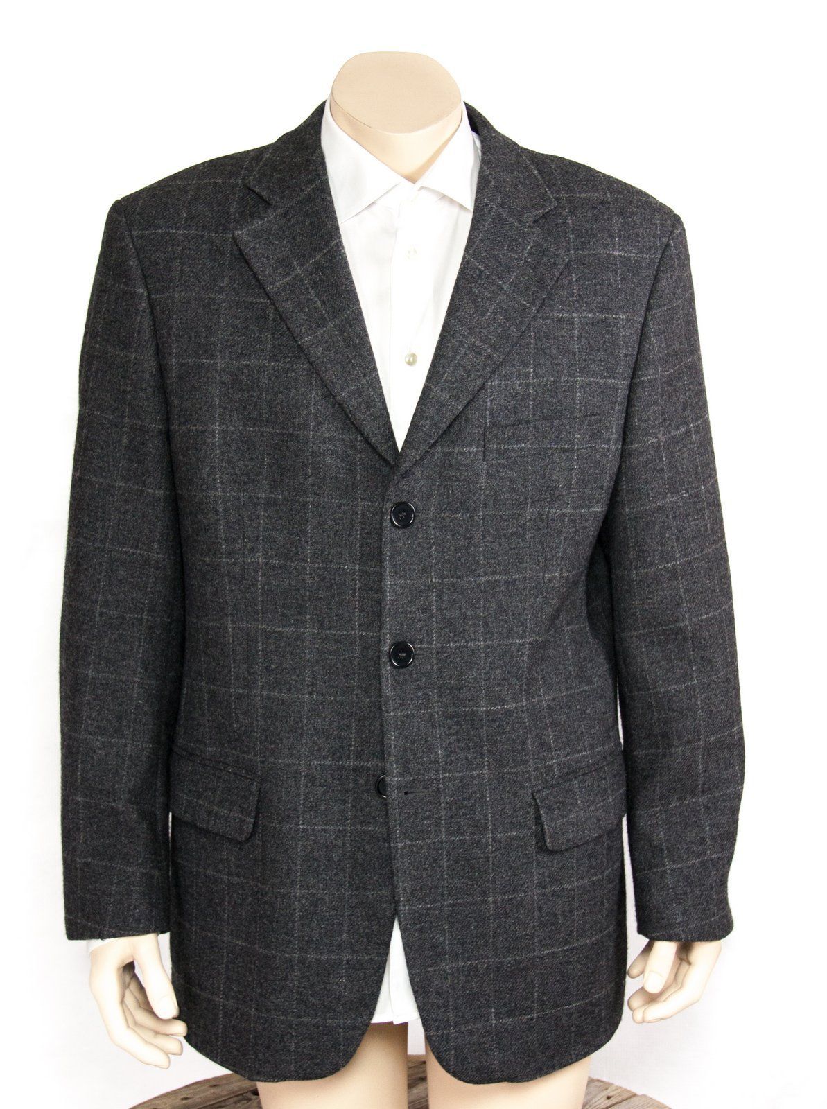 GANT Men's Wool Gray Windowpane Blazer Jacket, 40R (EU 50) - secondfirst