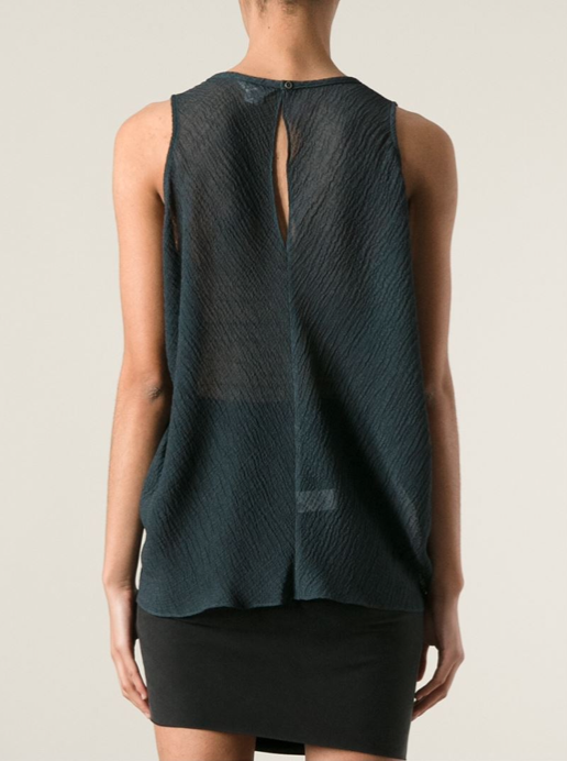 HELMUT LANG Dark Green Sheer Sleeveless Top Blouse, SIZE S - secondfirst