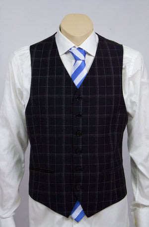 DOLCE & GABBANA Navy Blue Window Pane Suit (Vest+Jacket) USA 38R - secondfirst