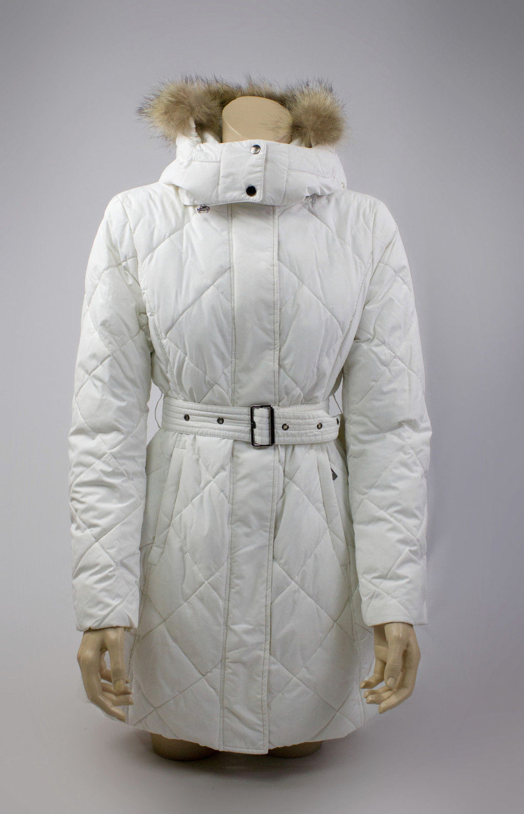 Piazza Italia White Quilted Down Belted Parka Coat, S - secondfirst