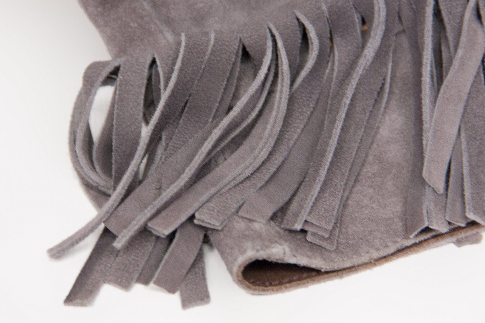 BELLE Top Collezione Italian Gray Suede Leather Fringe Heel Boots, EUR35/UK3/US5 - secondfirst