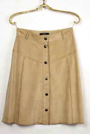 MAX MARA Beige Suede Leather A-line Button Skirt, US 6/UK8 - secondfirst