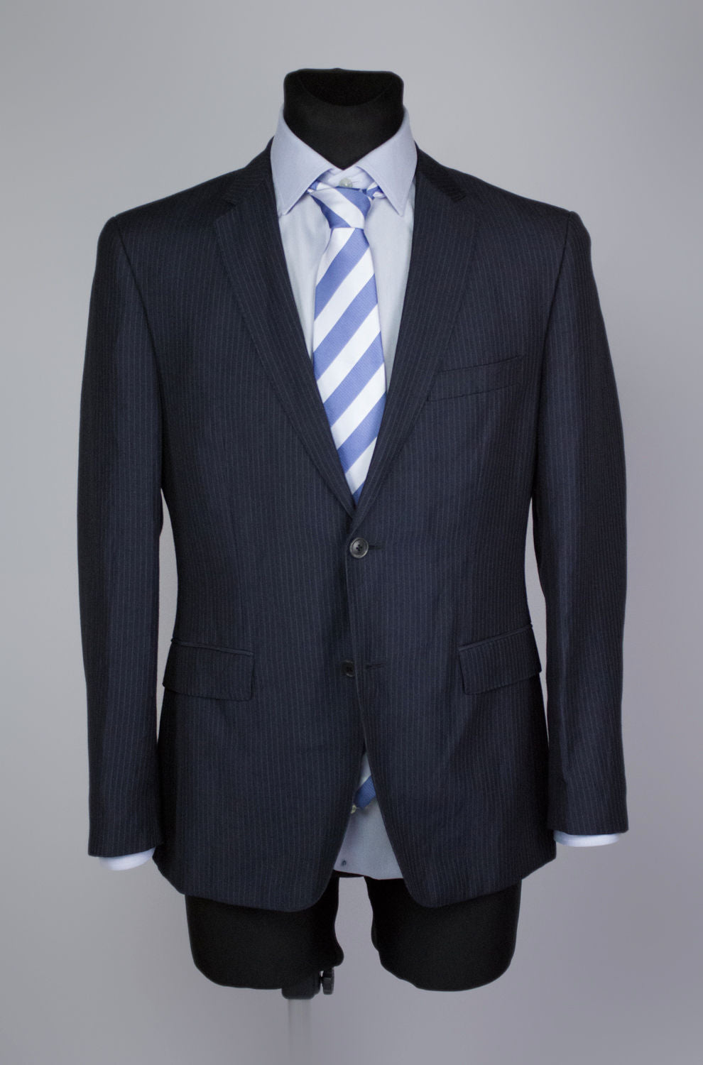 HUGO BOSS Linen & Wool Striped Blue Blazer, US 36R/EUR 46 - secondfirst