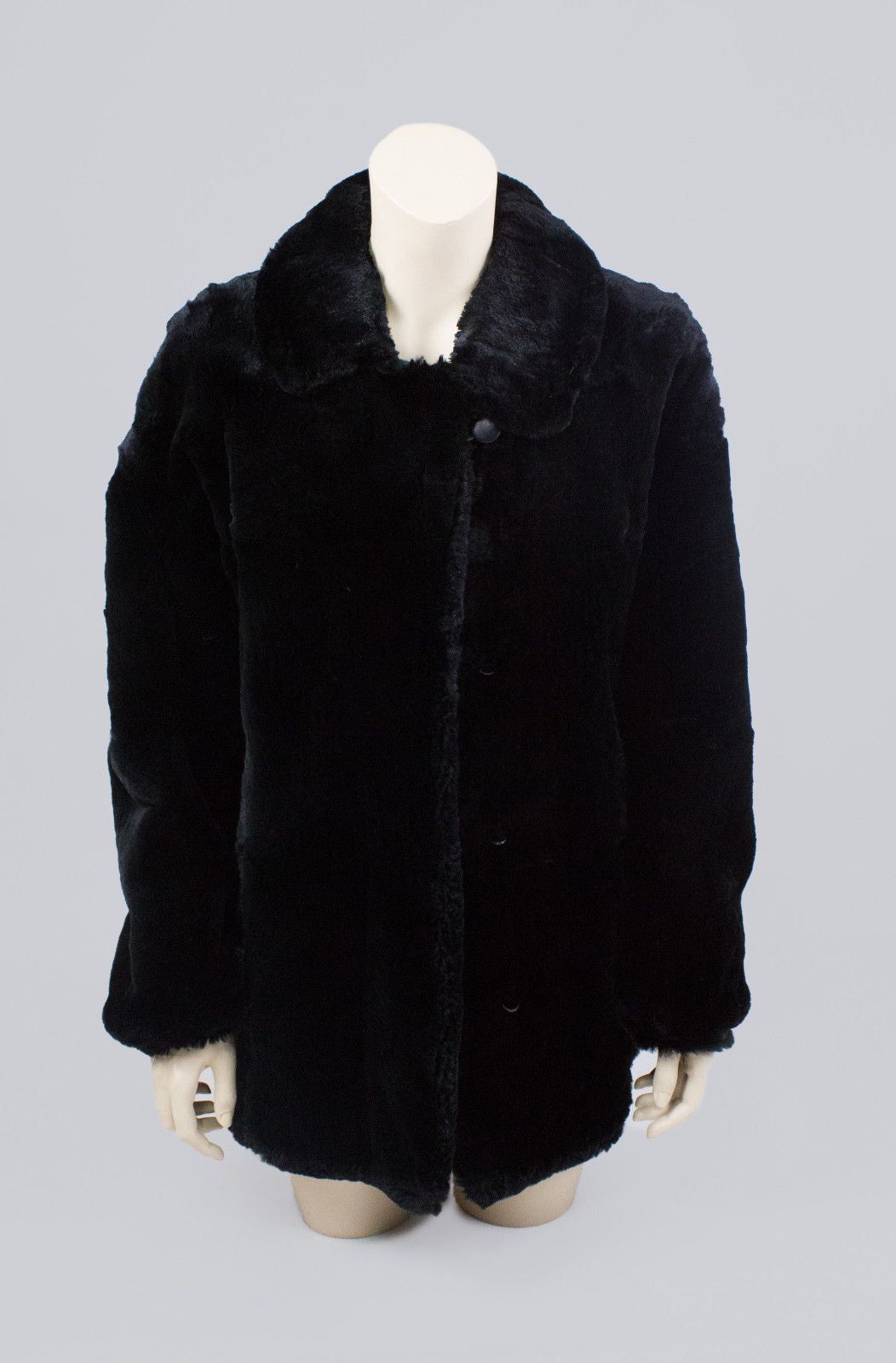 Tuva Turkis Black Very Soft Plush Mouton Coat, SIZE USA 8 - secondfirst