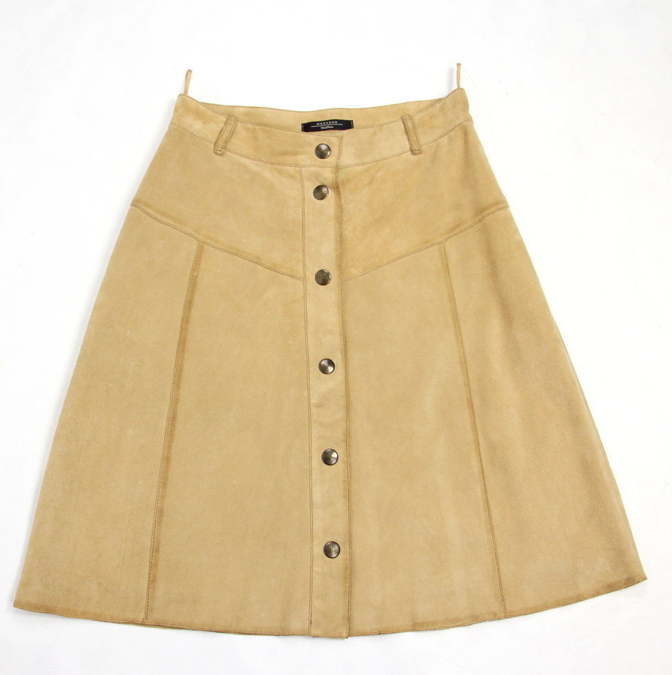 MAX MARA Beige Suede Leather A-line Button Skirt, US 6/UK8 - secondfirst