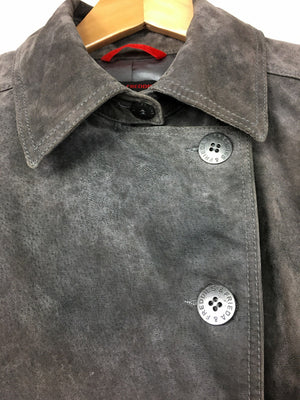 FRIEDA & FREDDIES Gray Leather Coat Jacket, EU44, USA16, UK 18, XL - secondfirst