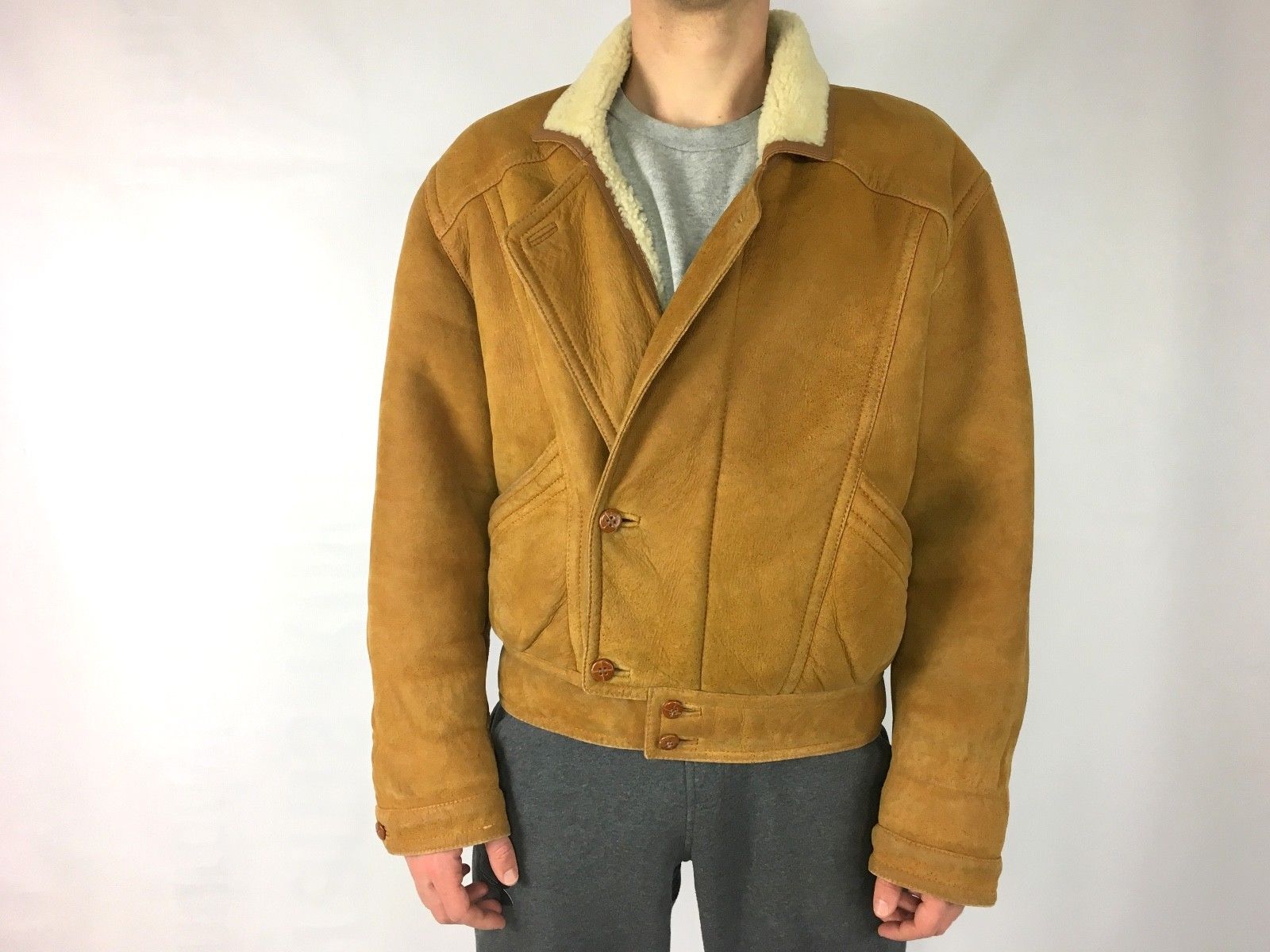 Coalesco Camel Brown Soft Shearling Jacket, SIZE L - secondfirst