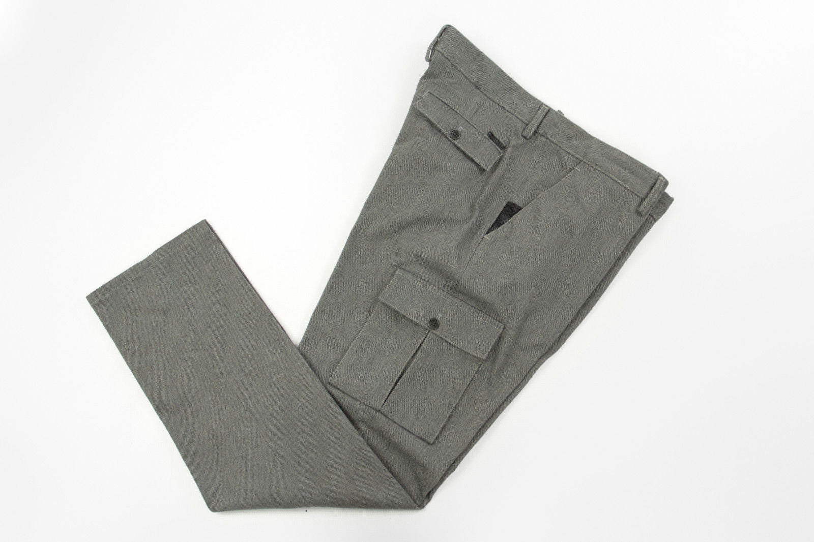 HAMAKI-HO  Men's Stretch Gray Twill Flat Front Cargo Pants, EU 54, USA 44 - secondfirst