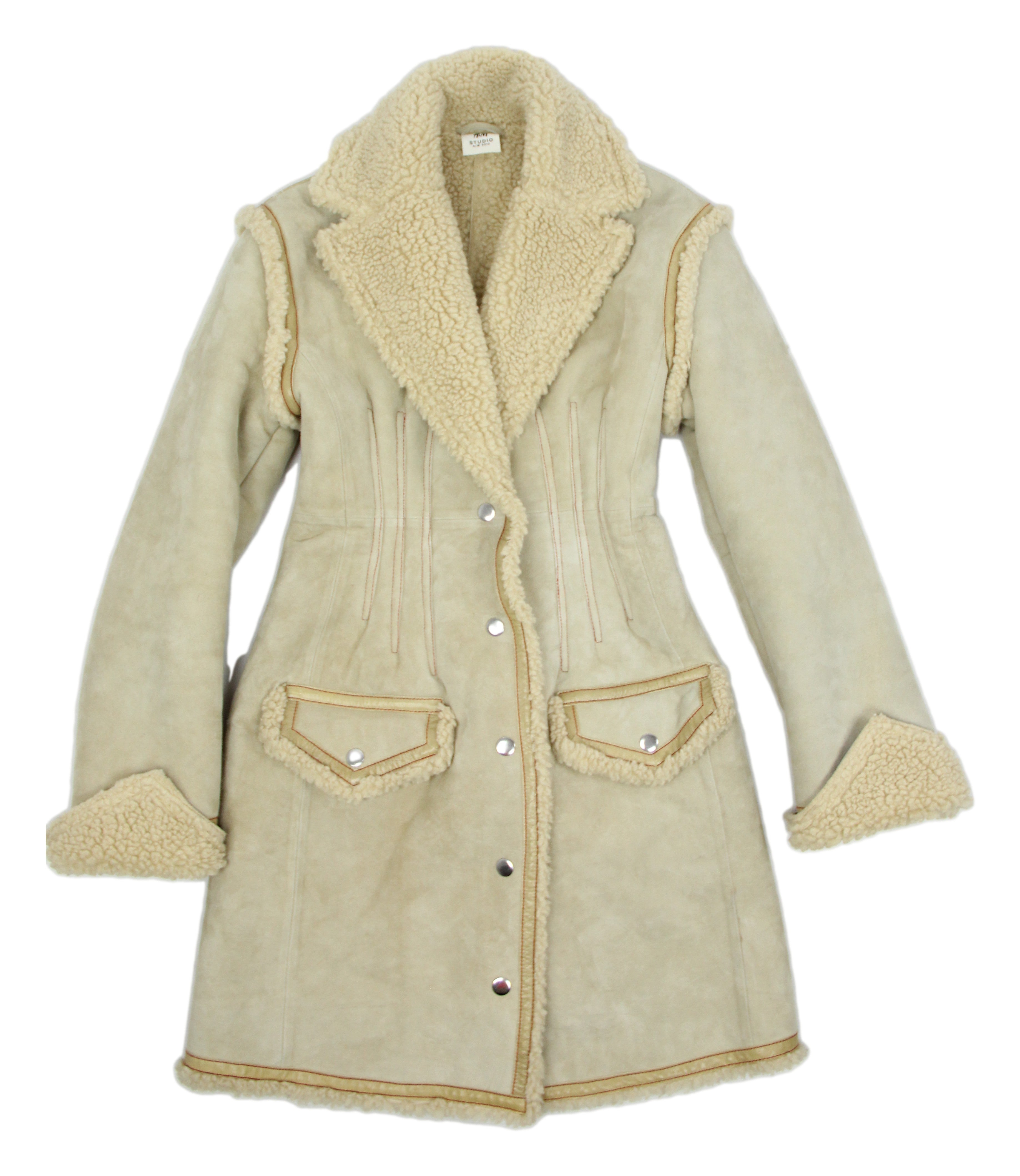 H&M Studio A/W 16 Suede & Faux Shearling Ivory Coat, SIZE M