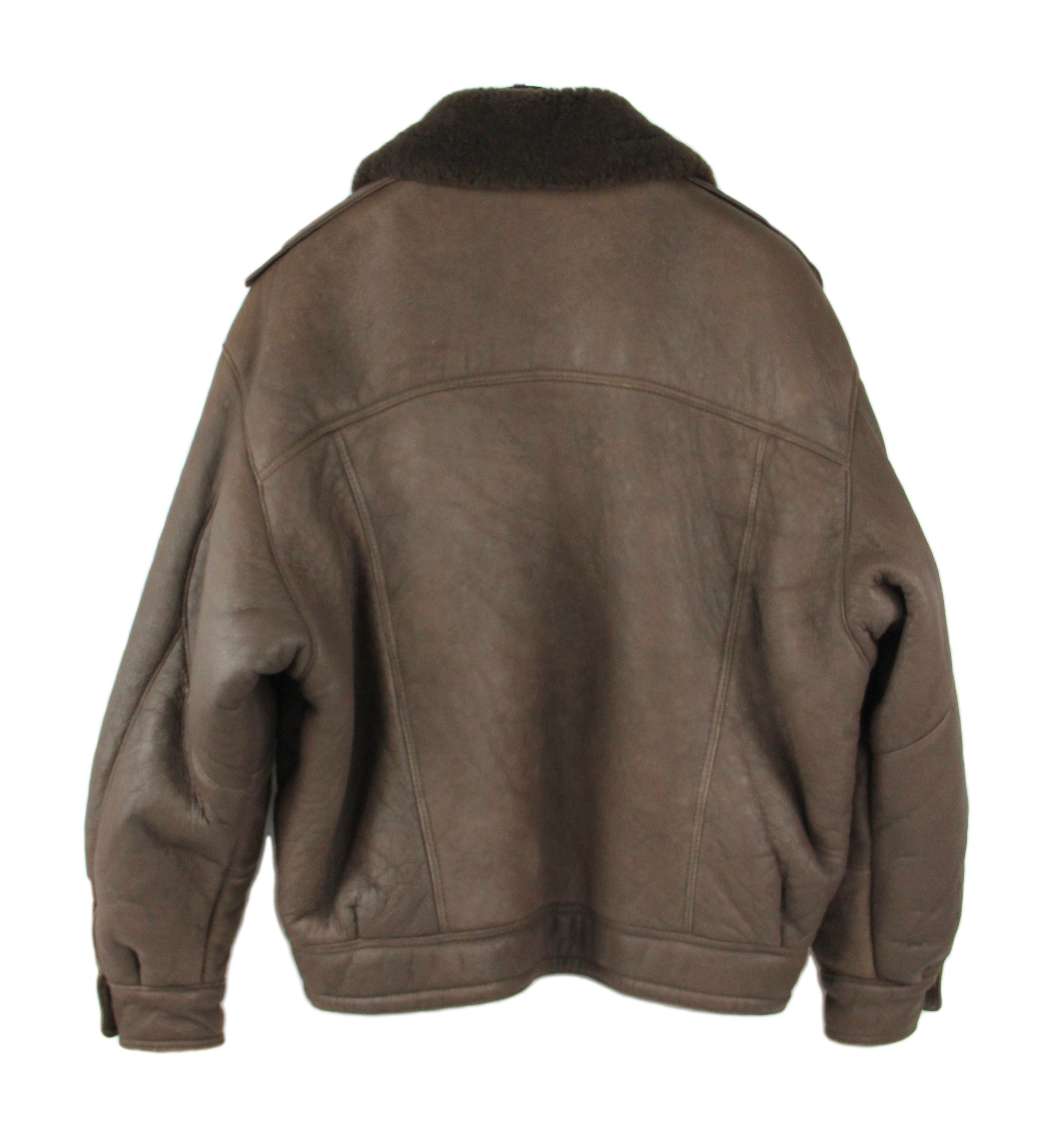 Short Shearling Aviator Style Jacket in Dark Brown, SIZE L - second_first