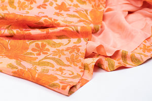 Vintage 70's Boho Chic Floral Vibrant Orange Silk Maxi Dress, Size L