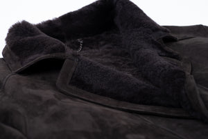 Supple Lambskin Dark Brown Shearling Coat with Notched Lapels, Men's XL