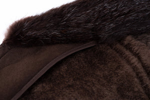 Brown Icelandic Lambskin Shearling Coat with Fur Collar, EU 48, US 38
