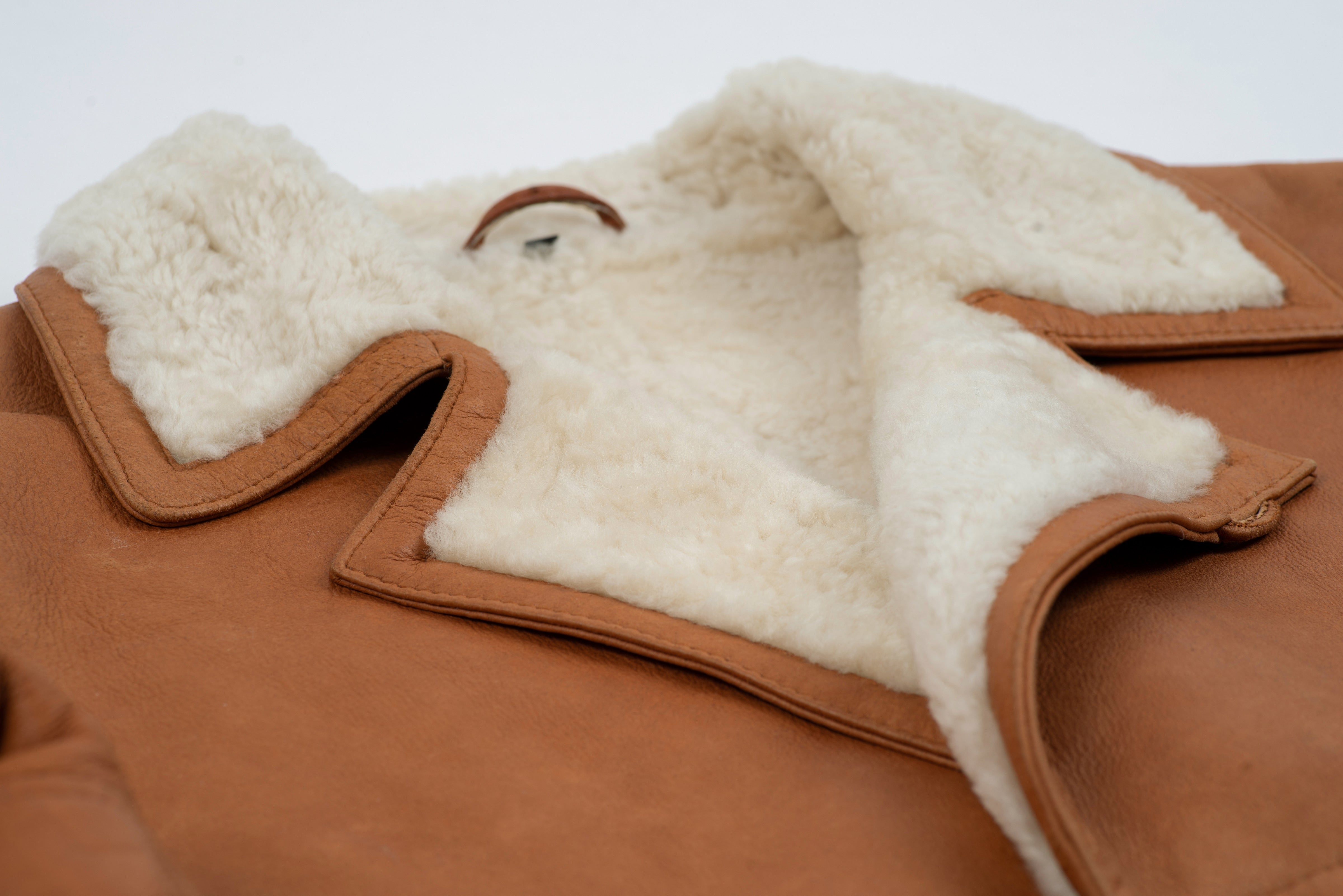 Men's Camel Brown Chunky Soft Uruguayan Lambskin Shearling Coat, XL