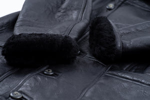 Man's Black Leather Shawl Collar Lambskin Shearling Jacket, SIZE XL