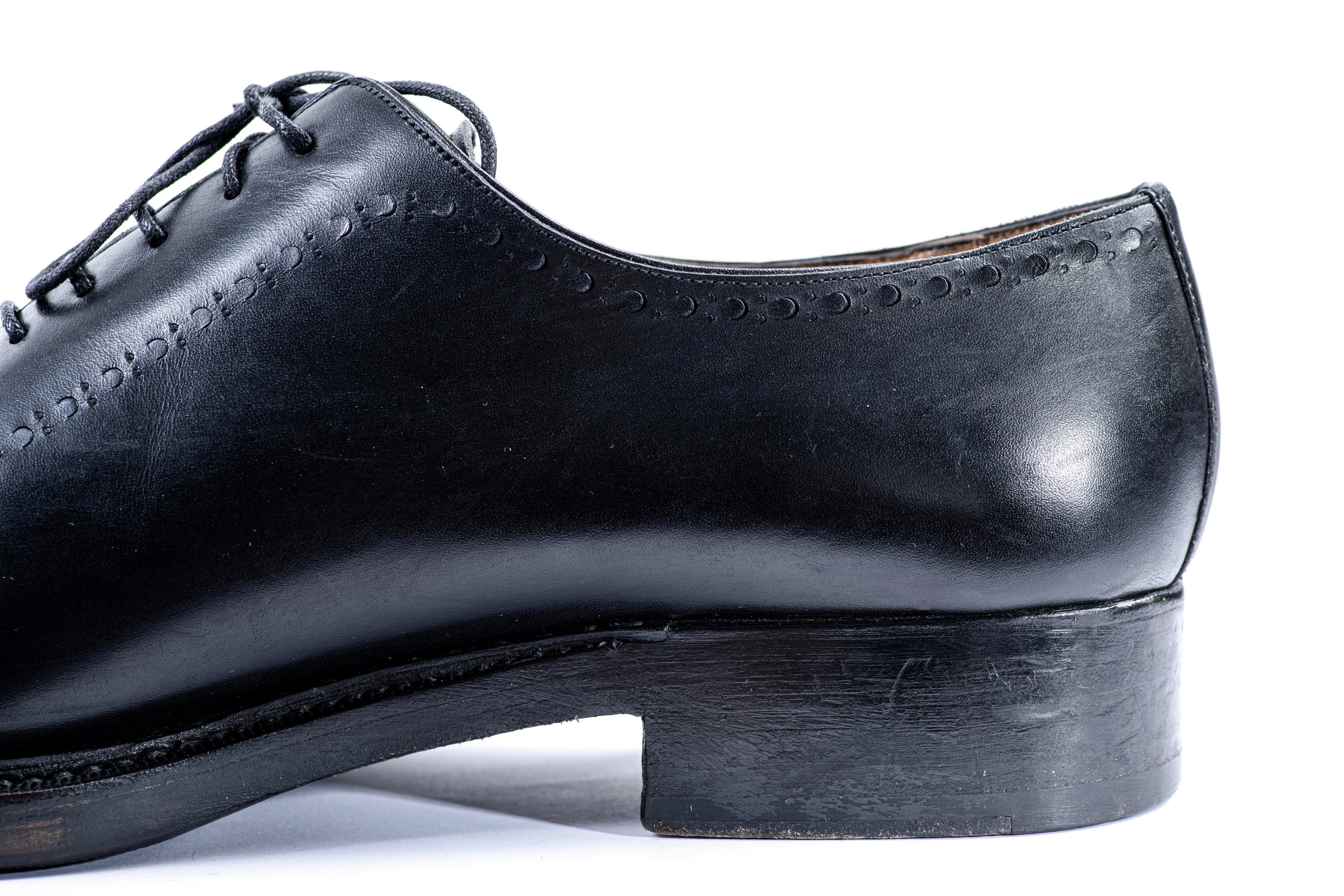 SANTONI Fatte A Mano Wholecut Black Leather Bentivegna Welted Oxford Shoes, 11 F