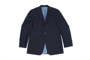 Hugo Boss Dark Navy Wool Striped Blazer Jacket, EU 50, US 40R