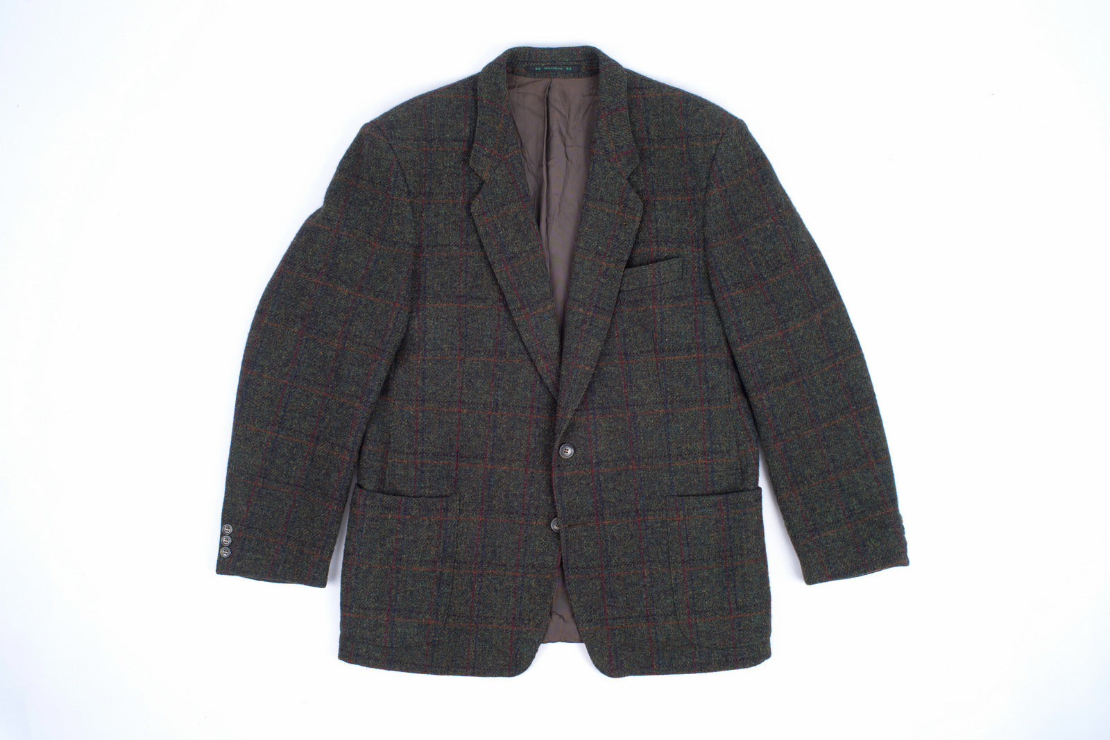 Harris Tweed Plaid Forest Green 2 Button Blazer Sport Coat, US 42R, EU 52
