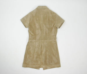 Perforated Suede Leather Mini Shirt Dress, Size S