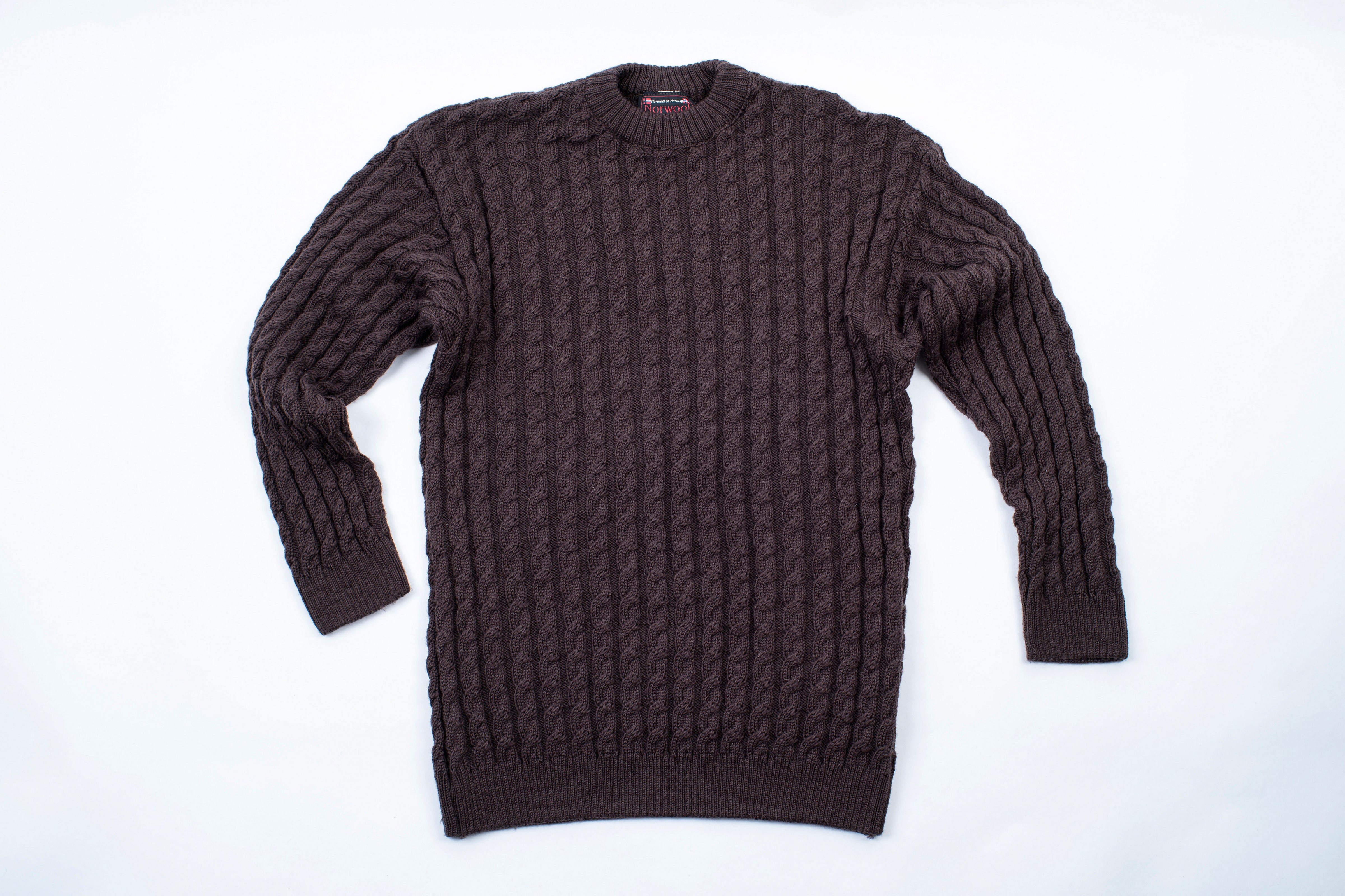 Norwool Men's Brown Cable Knit Jumper, L