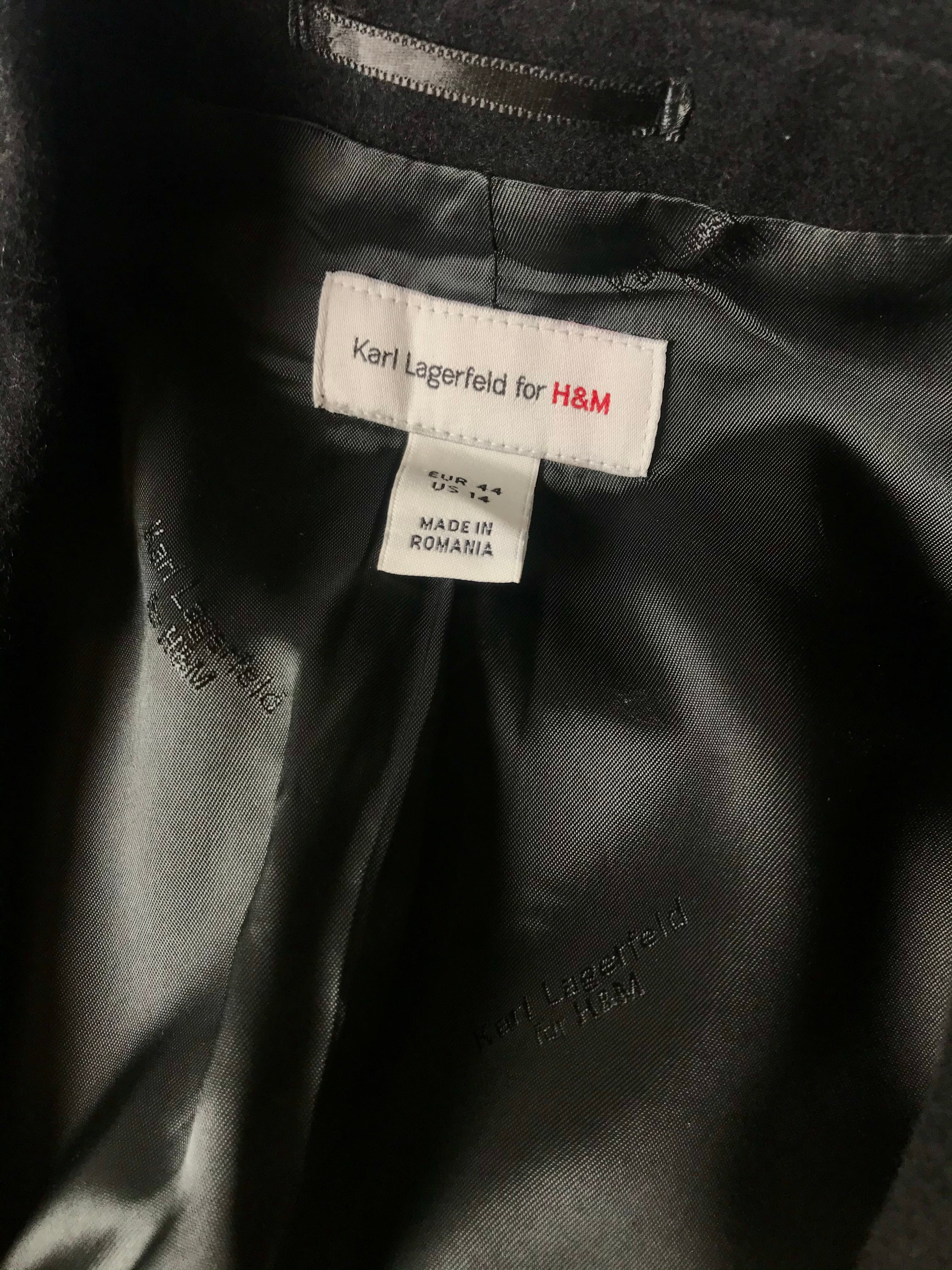 Karl Lagerfeld x H&M Black Cashmere-Wool Double Breasted Coat, US 14