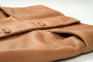 Camel Brown Soft Leather Sheepskin Shearling Coat, Men's XL