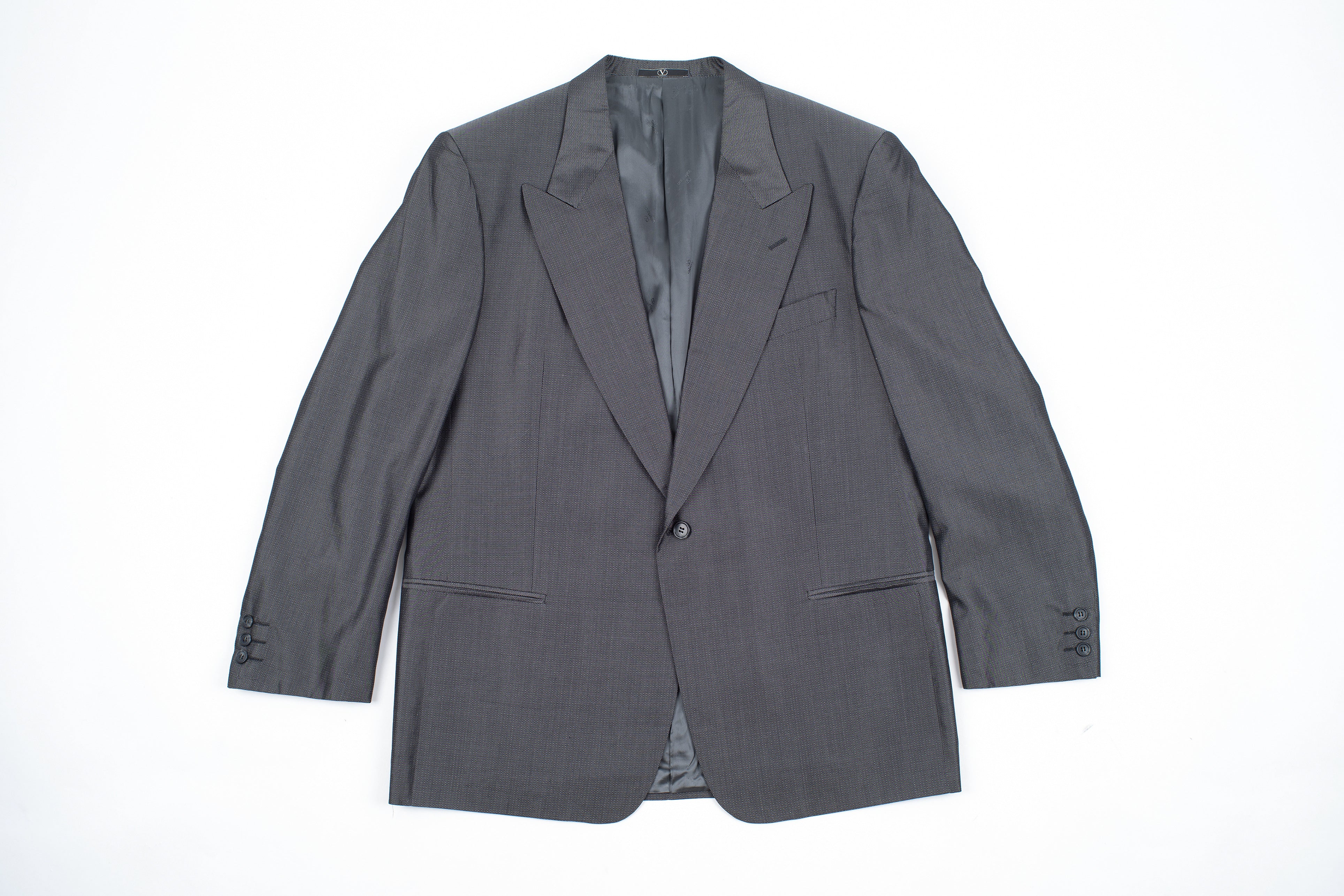 Valentino Sharkskin Grey Peaked Lapels Silk Blazer Jacket, US 44R, EU 54R