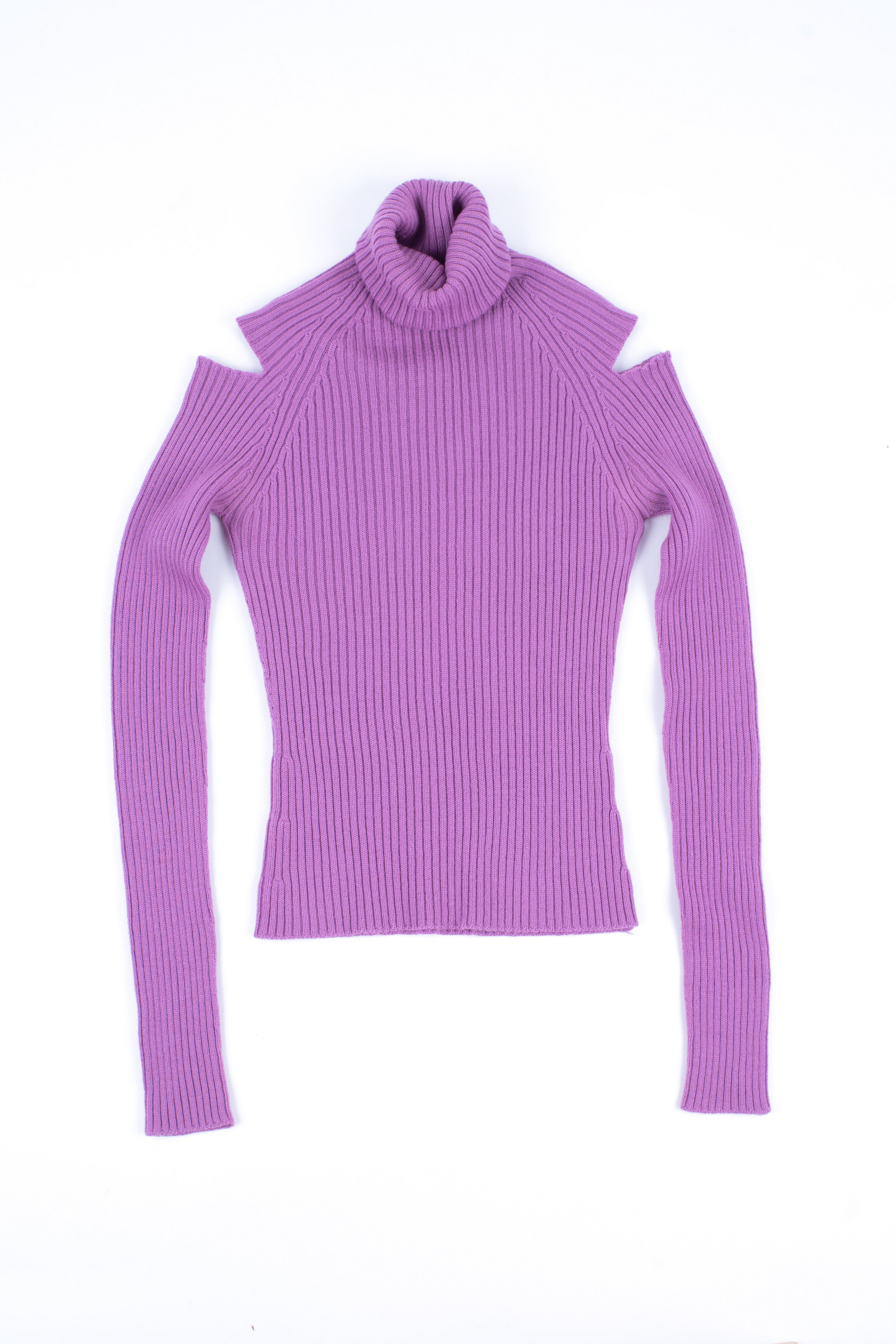 Merino Wool Lilac Turtle Neck With Cut Out Shoulders, Women's S