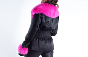 Escada Women's Hourglass Satin Jacket With Fur Collar, Size S