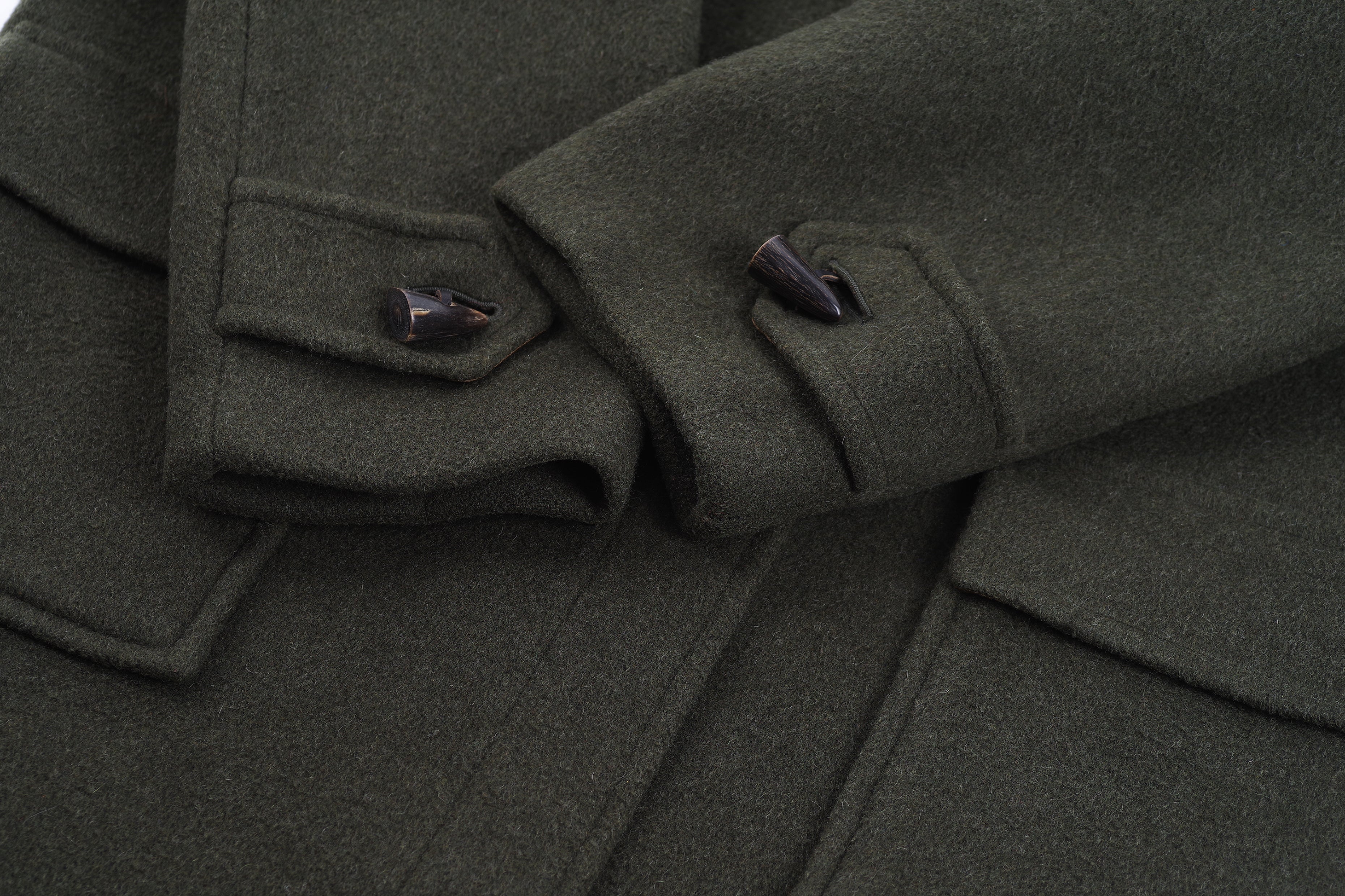 Burberry Khaki Green Wool Men's Vintage Duffle Coat, EU 50R, US 40R