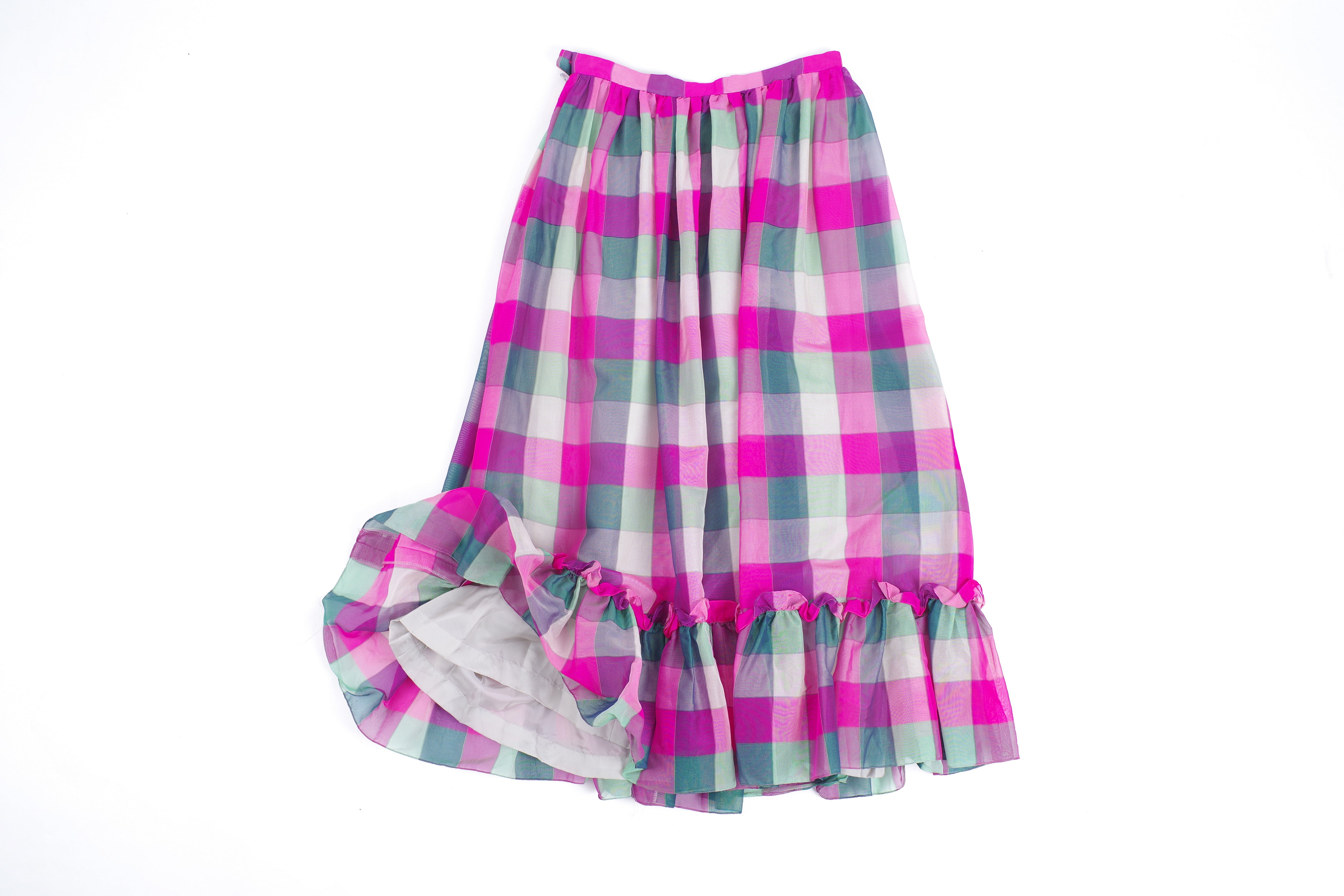 Jager & Koch Vintage Plaid Silk Skirt and Blouse Set, Size L