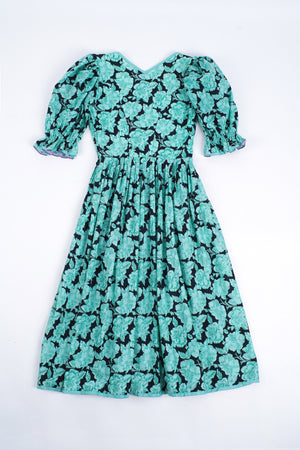 Vintage Dirndl Green Floral Cottagecore Dress, SIZE XS
