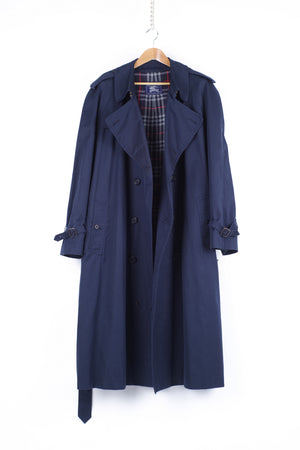 Burberry Vintage Navy Blue Trench Coat, Size REG 60, US 50R