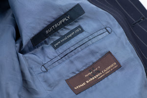 Suitsupply 2 Button Super 110's Wool Striped Navy Blazer US 36R, EU 46