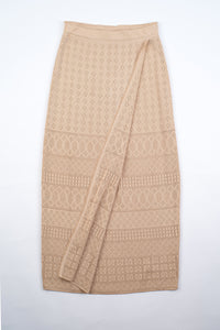 Escada Vintage Beige Crochet Knit Silk Blend Wrap Skirt, S