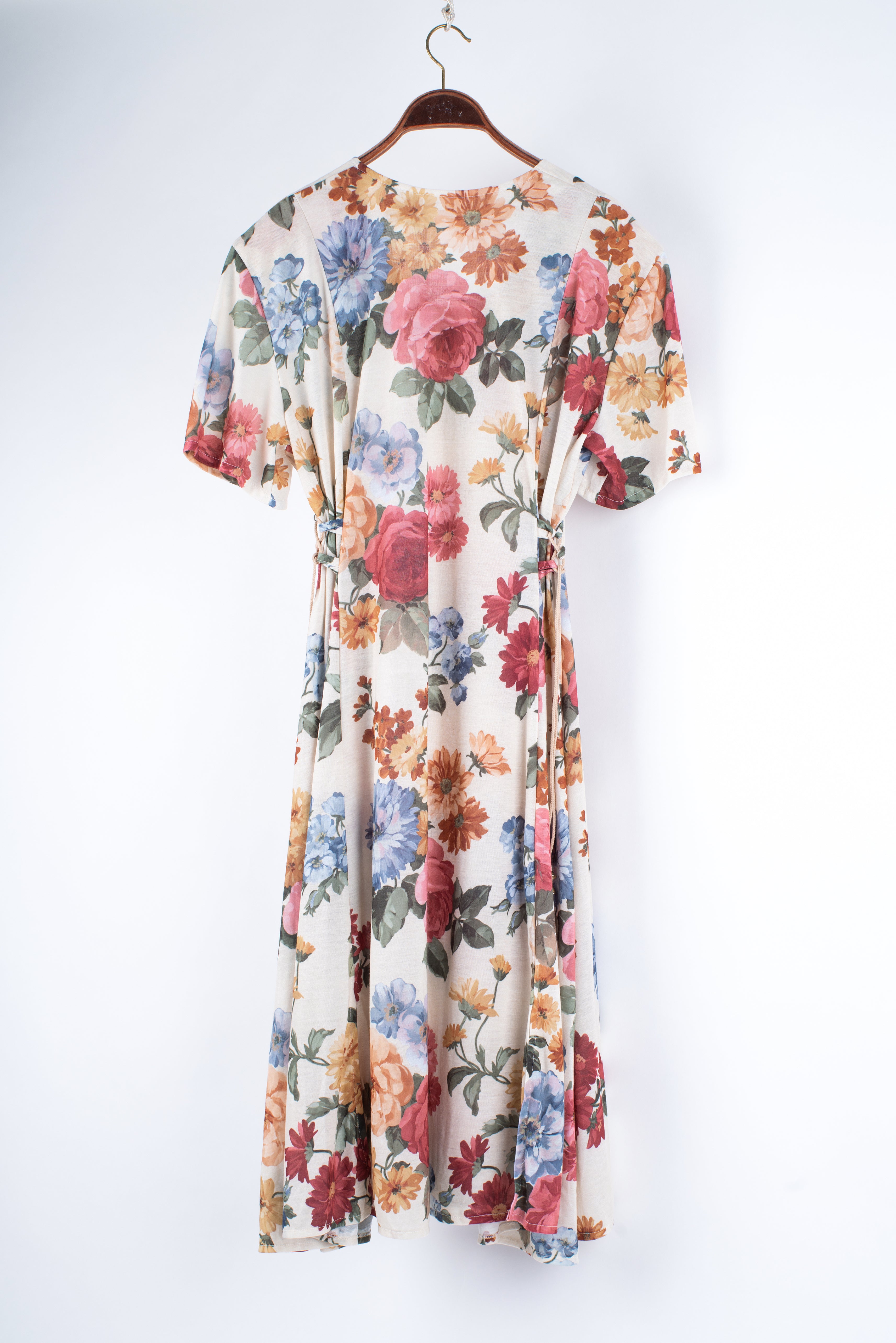 Vintage Floral Cotton Blend Button Front Midi Dress, Size L