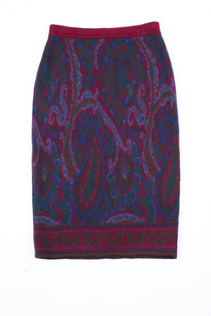 Marella Paisley Pattern Jacquard Knit Pencil Midi Skirt, M
