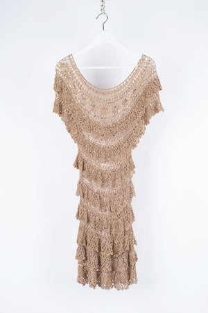 Golden Brown Crochet Knit Layered Dress