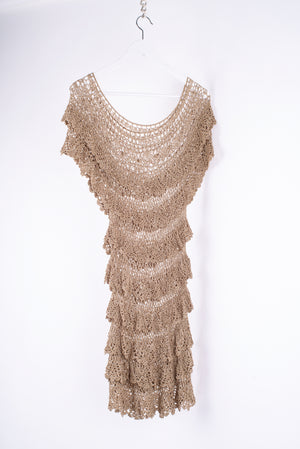 Golden Brown Crochet Knit Layered Dress
