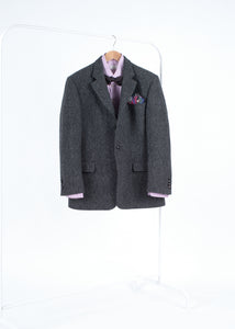 Harris Tweed Herringbone Gray 3 Button Blazer Jacket, Size US 42, EU 52
