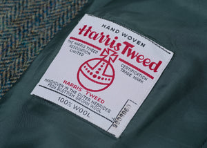 Harris Tweed Plaid Herringbone Green 2 Button Blazer, US 38S, EU 24
